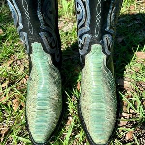 Women's Lucchese Boots Size 6 B Turquoise Teal Blue Black Python Snake Western
